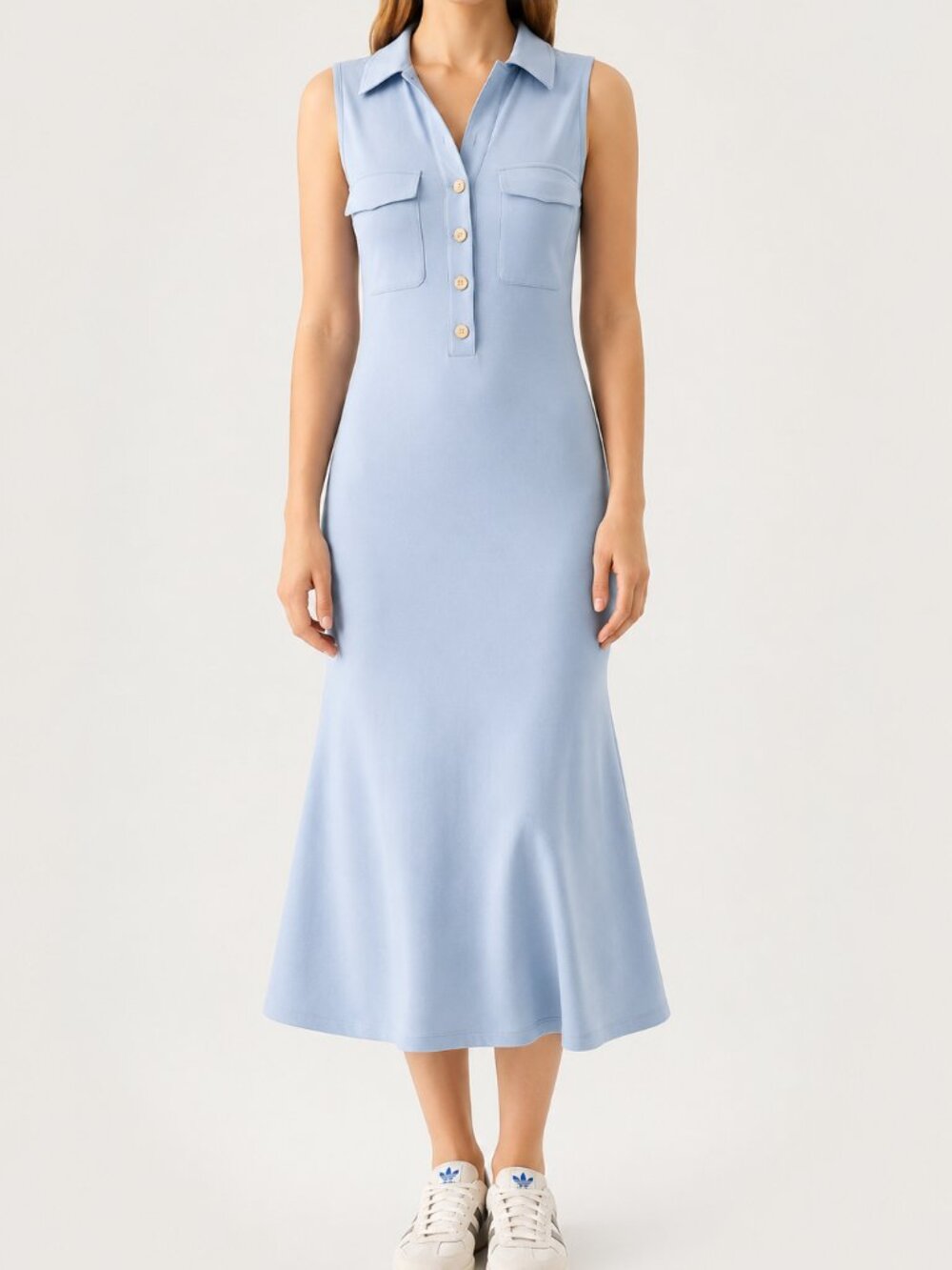 *NWT* OGL ButterCream Pocket Sleeveless Midi Dress in Powder Blue; Size Large